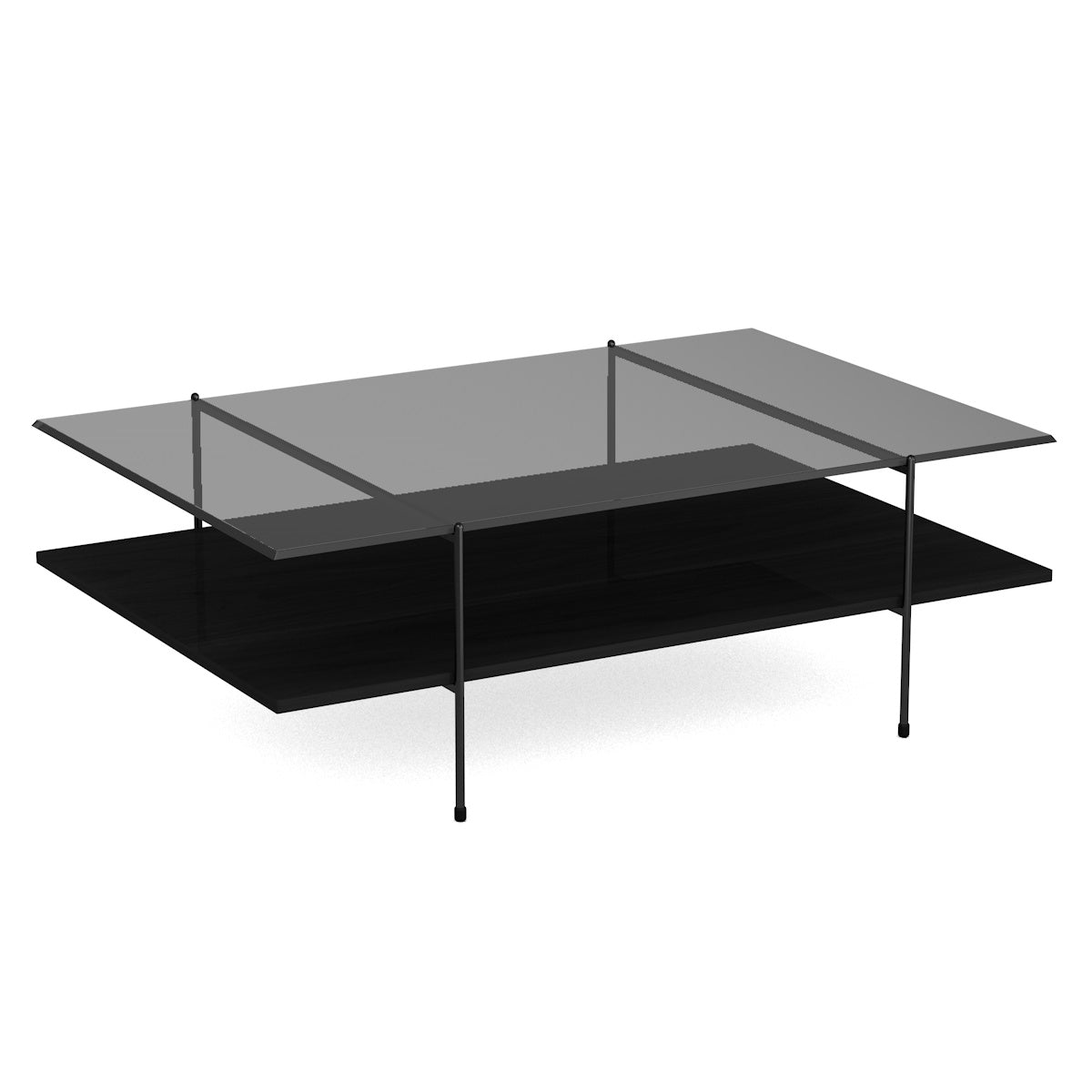Mesa de centro Plam cristal negro y estructura de acero acabado negro 120 x  70 cm